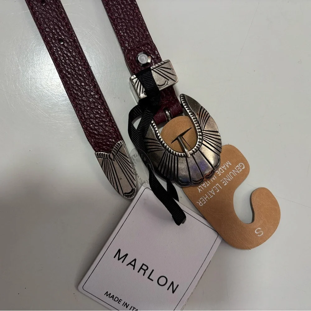 MARLON burgundy Leather Buckle Belt sz S‎